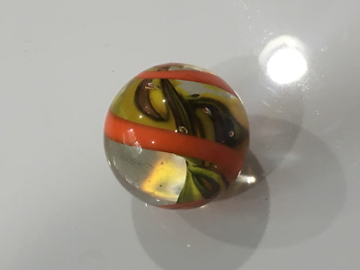 Unknown Age Blown Glass Shooter Marble Orange Yellow Gold Swirl