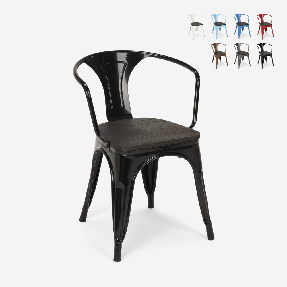 Sillas de comedor de metal y madera estilo industrial tolix Steel Wood...