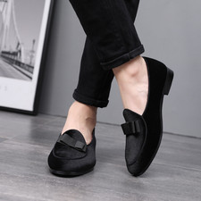 Suede Men Leather Loafers Moccasin Driving Bowtie Belgian Dress Shoes Slip on