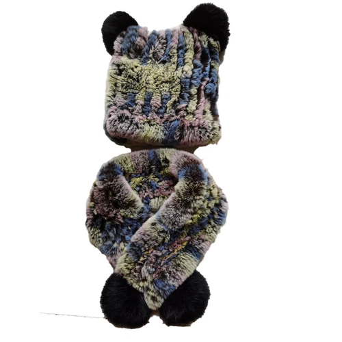 Winter New Children's Fur Hats Scarf Real Rex Rabbit Fur Cap Winter Headwear - Picture 6 of 25