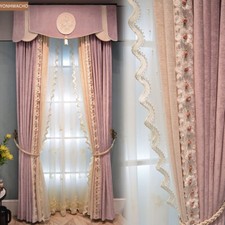 Custom luxury chenille pink thick cloth blackout curtain valance panel C694