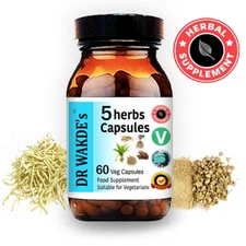 DR WAKDE'S 5 Herbs Capsules | 60 Veg Caps | Ayurvedic Supplement | Vegan | 10...