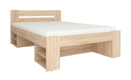 Sonoma Oak Effect Euro Double Bed Frame, Double Bed Frame With Shelf Headboard