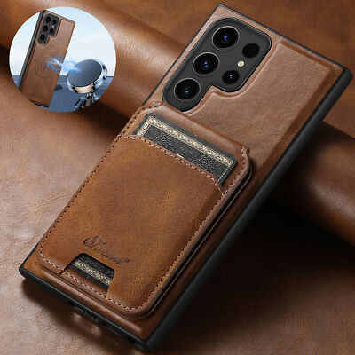 For Samsung S26Ultra S25 S23 Detachable Card Holder Magnetic Leather Wallet Case