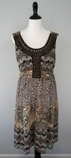 CATO Brown Floral Animal Print Sleeveless Beaded Elastic Waist Dress Sz 20 W
