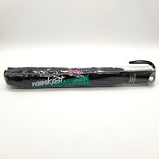 Vintage Rainkist Automatic Umbrella Black With Pink Flower - Excellent Condition