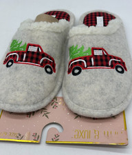 Fifth Luxe Slippers Plaid Truck w/ Christmas Tree Women's Size Small 6/7