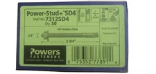 Powers 3/8" X 2-3/4" 7312SD4 Power-Stud+SD4 Strength Design Wedge Anchor Qty.50