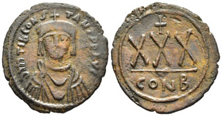 FITZ TIBERIUS II CONSTANTINE AE 3/4 FOLLIS CONSTANTINOPLE BIZANCIO 31mm9 35g±QQQ19