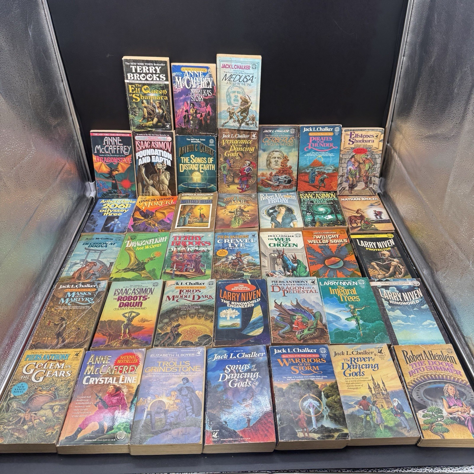 Huge Lot Of 38 Vtg Sci-fi Fantasy Books Del Rey Chalker McCaffrey Niven