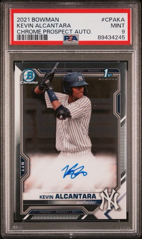 2021 Bowman Kevin Alcantara Chrome Auto 1st Prospect #CPA-KA Yankees PSA 9