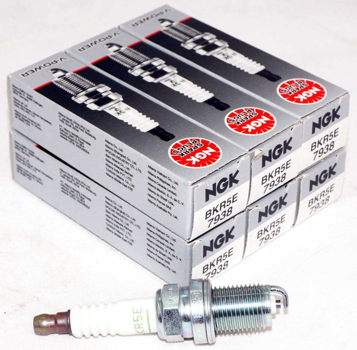 Set of 6 NGK 7938 BKR5E V-Power Spark Plugs
