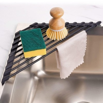 Triangle Roll Up Dish Drying Rack Silicone Over Sink Foldable Heat Resistant