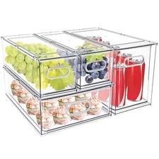 MineSign 4 pack Stackable Fridge Drawers Pull-Out Bins Divided Produce Saver ...