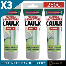 3 x WHITE DECORATORS CAULK 250G FLEXIBLE PAINTERS GAP FILLER SEALANT TUBE RAPIDE
