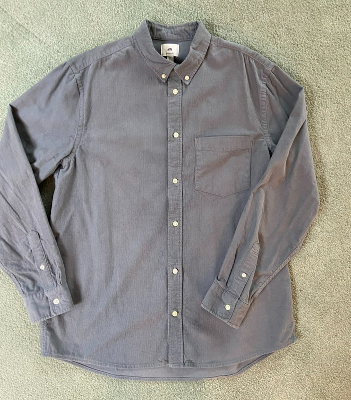 H&M Men’s Large Corduroy Button Down Shirt Regular Fit Pocket Long Sleeve Heavy