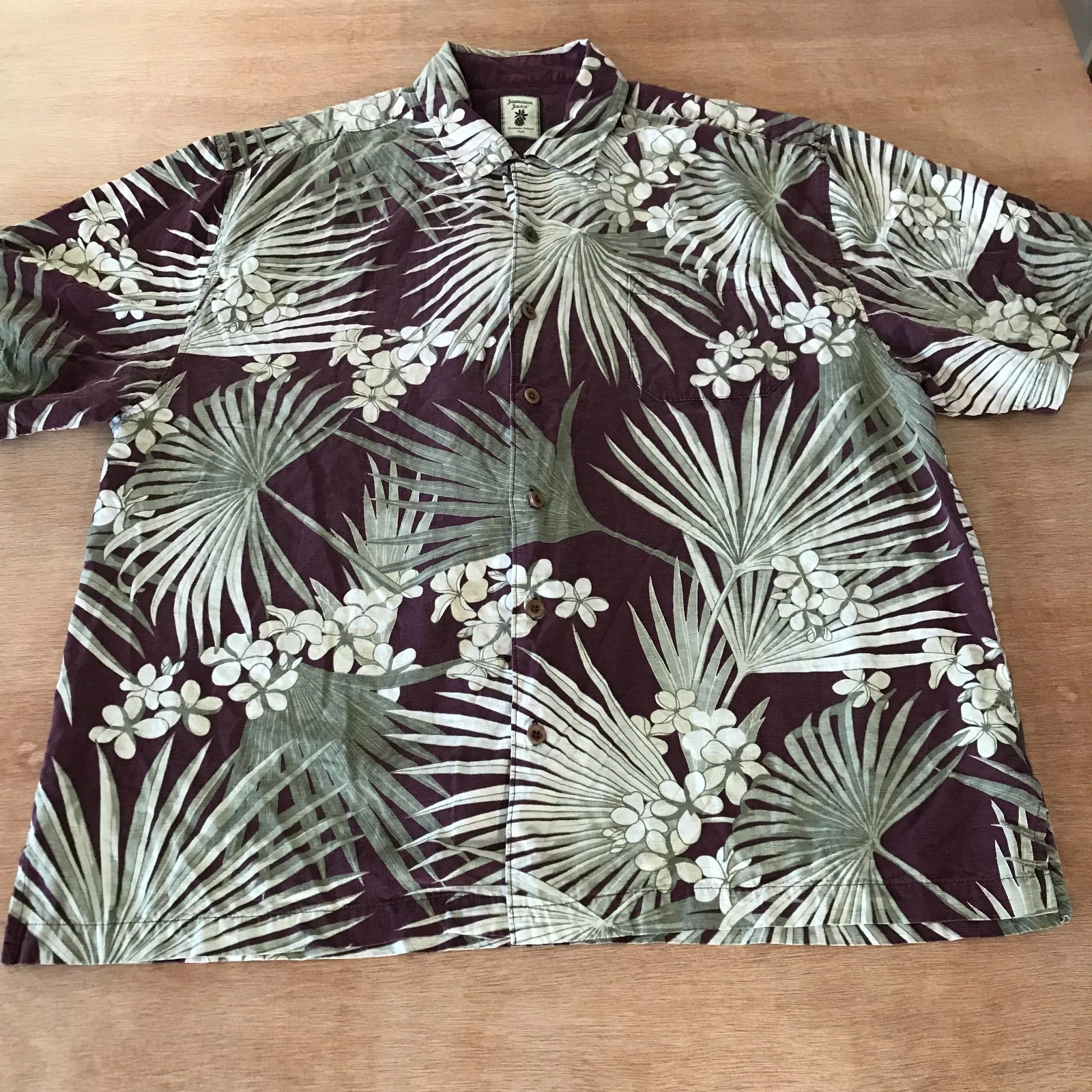 Jamaica Jaxx Hawaiian 100% Silk Shirt Men XXL Green Floral Button Up Pocket