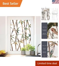 Glass Bamboo | Privacy Window Film with Vibrant Colored Pattern | Non-Adhesiv...