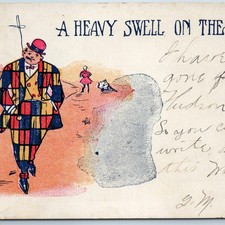 c1900s UDB Unique Art Gentleman "Heavy Swell on Beach" ATF Postcard Checker A201