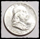 1949-S  FRANKLIN HALF DOLLAR Key Date White w/ Lt Lust Nice AU #17D61 .9 SILVER