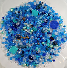 Blue Mixed Beads Jewelry Making Lot Glass Acrylic Seed Faux Pearl Charms