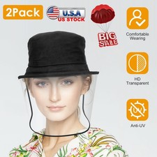 2Pack Removable Face Shield Bucket Hat UV Protection Sun Cap Dust Proof Fishing