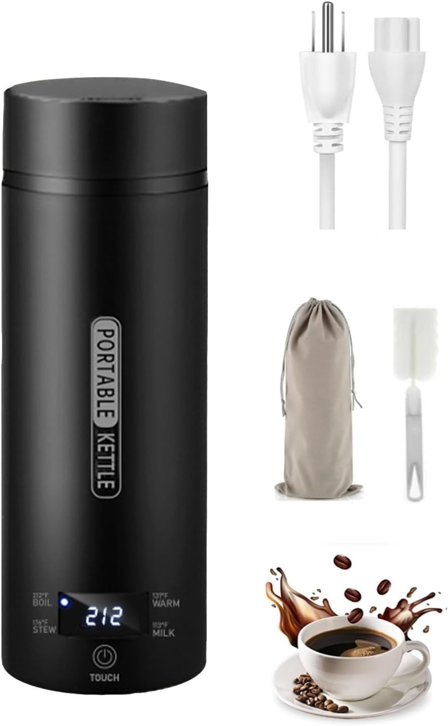 Tetera eléctrica de viaje 450 ml control de temperatura apagado automático negra