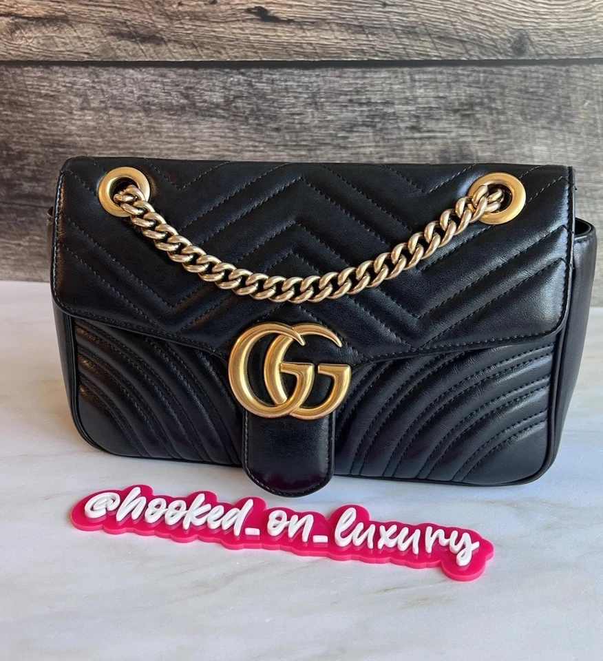 Gucci Marmont Medium Shoulder Bag Black Matelasse Leather Crossbody USA SELLER - Image 3 of 4