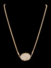 Gold Tone 14" Charming Charlie White Oval Quartz Pendent Rope Chain Neckless