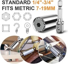 Universal Socket Wrench Set Spanner Bolt DIY Drill Adapter Tool 7 - 19mm