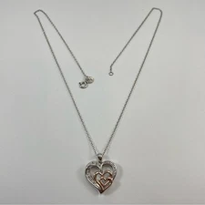 BR Sun Silver Gold Tone Heart Pendant Necklace Elegant Fashion Jewelry Classic