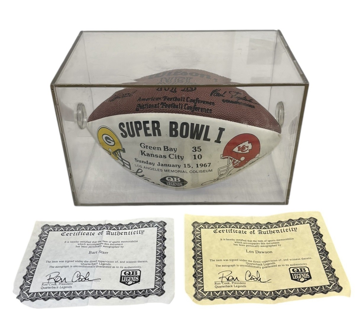 Bart Starr & Len Dawson Signed Super Bowl I Football NFL QB