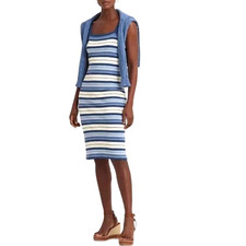 Lauren Ralph Lauren Womens Dress Size 2X Blue Knit Linen Blend Striped Tank New