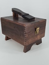 Vintage Wooden Shoe Shine Box Valet with Footrest Wood Shoe Polish Kit Chest