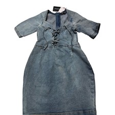 PrettyLittleThing Womens Lace Up Front Denim Mini Dress Blue Size 10 NEW