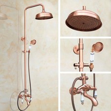 Antique Red Copper Bathroom Rain Shower Faucet Set Dual Handles Mixer Tap srg534