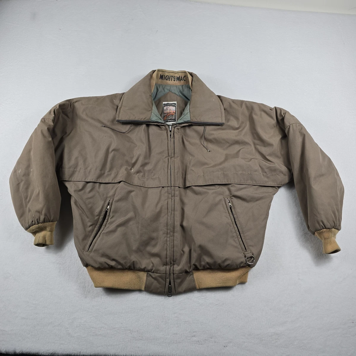 Mighty Mac Vintage Bomber Jacket Men's Size 44 Beige Insulated