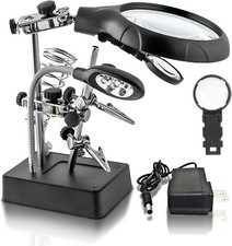 Desktop Led Lighted Magnifying Glass Soldering Station Adjustable Helping Ha...