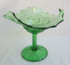 Green Footed Compote Northwood Glass Wild Flower Candy Dish