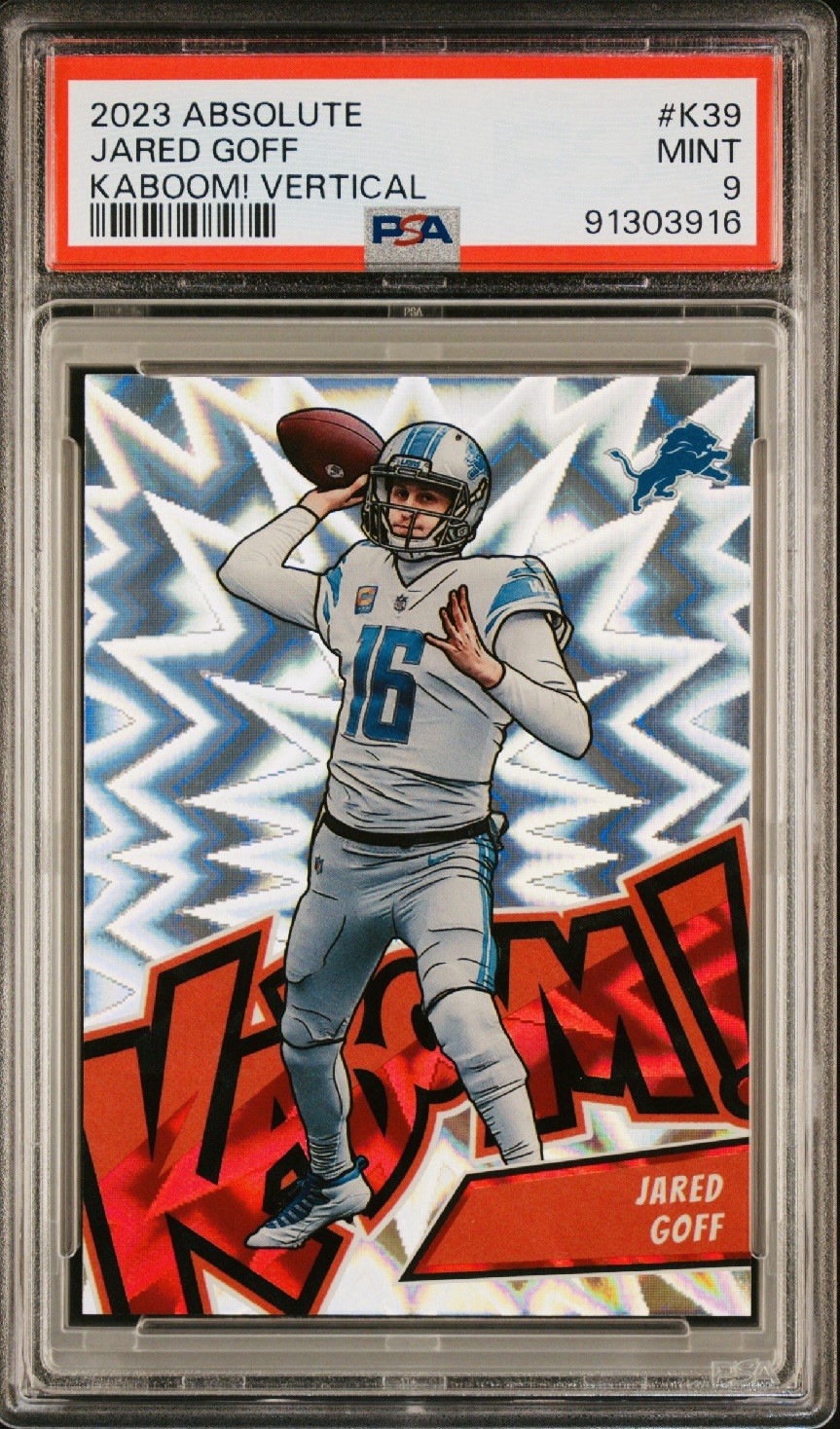 2023 Panini Absolute Jared Goff Kaboom! Vertical #K39 PSA 9 MINT