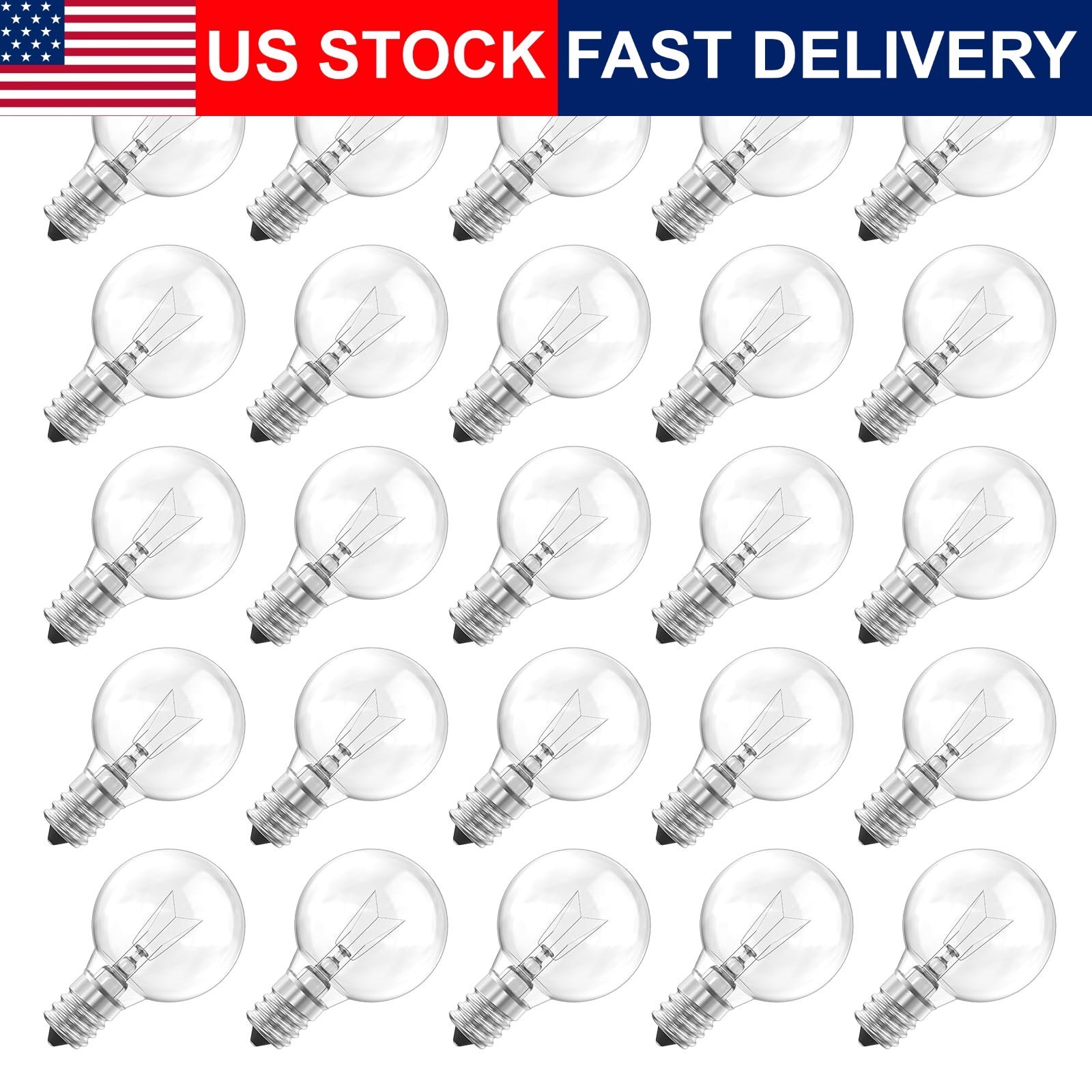 G40 Replacement Light Bulbs 25 Pack E12 Base C7 Warm White Dimmable 5W Edison