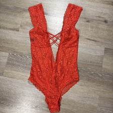 Vintage Y2K Frederick  s Of Hollywood Red Lace Lingerie One Piece Medium