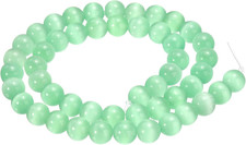 48Pcs Light Green Cat'S Eye Stone Beads 8Mm round Smooth Gemstone Crystal Loose