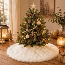 Mini Christmas Tree Skirt, 18 Inch White Soft Faux Fur Tree Skirts Plush