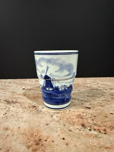 Vintage Delft Blue Ceramic Tumbler Cup Windmill Hand painted - Holland