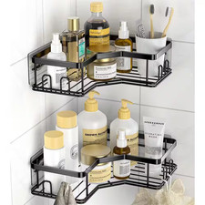 Wall Mount Adhesive Stainless Steel Corner Shower Caddy Organizer Shelf with 8 H
