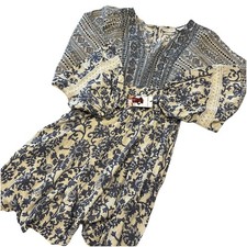 NEW Sincerely Jules Boho Mini Dress Floral Blue Print Size Small Crochet Trim