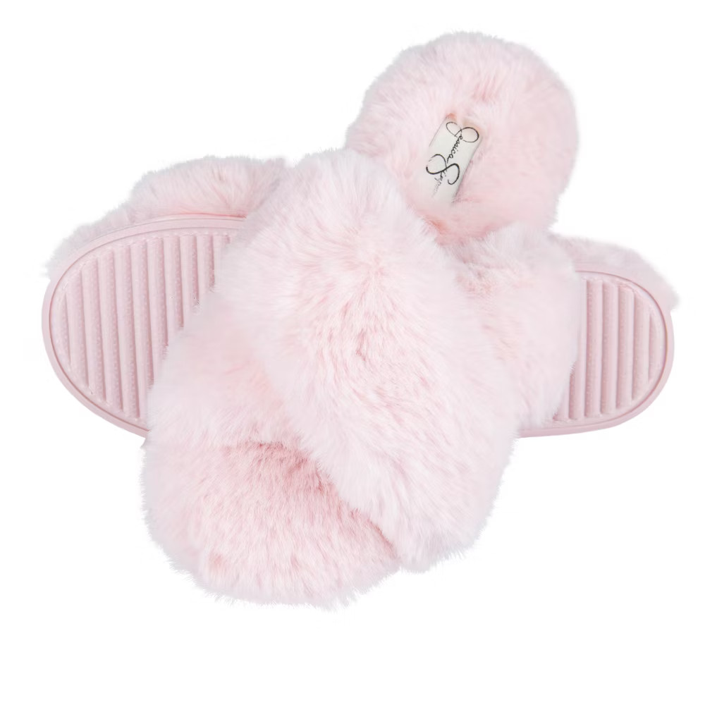 Jessica Simpson Womens Cross Band Plush Slide Slipper Slide - RoseSmall 4890₽