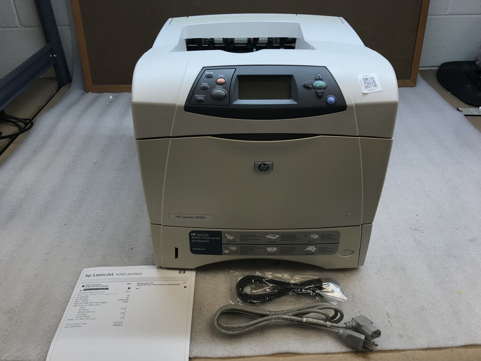 HP Laserjet 4350n Monochrome Printer Tnr Inc 289K pg ct - Low