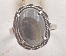 Vintage Sterling Silver  natural Black Sapphire Ladies Solitaire Ring Size 6.5